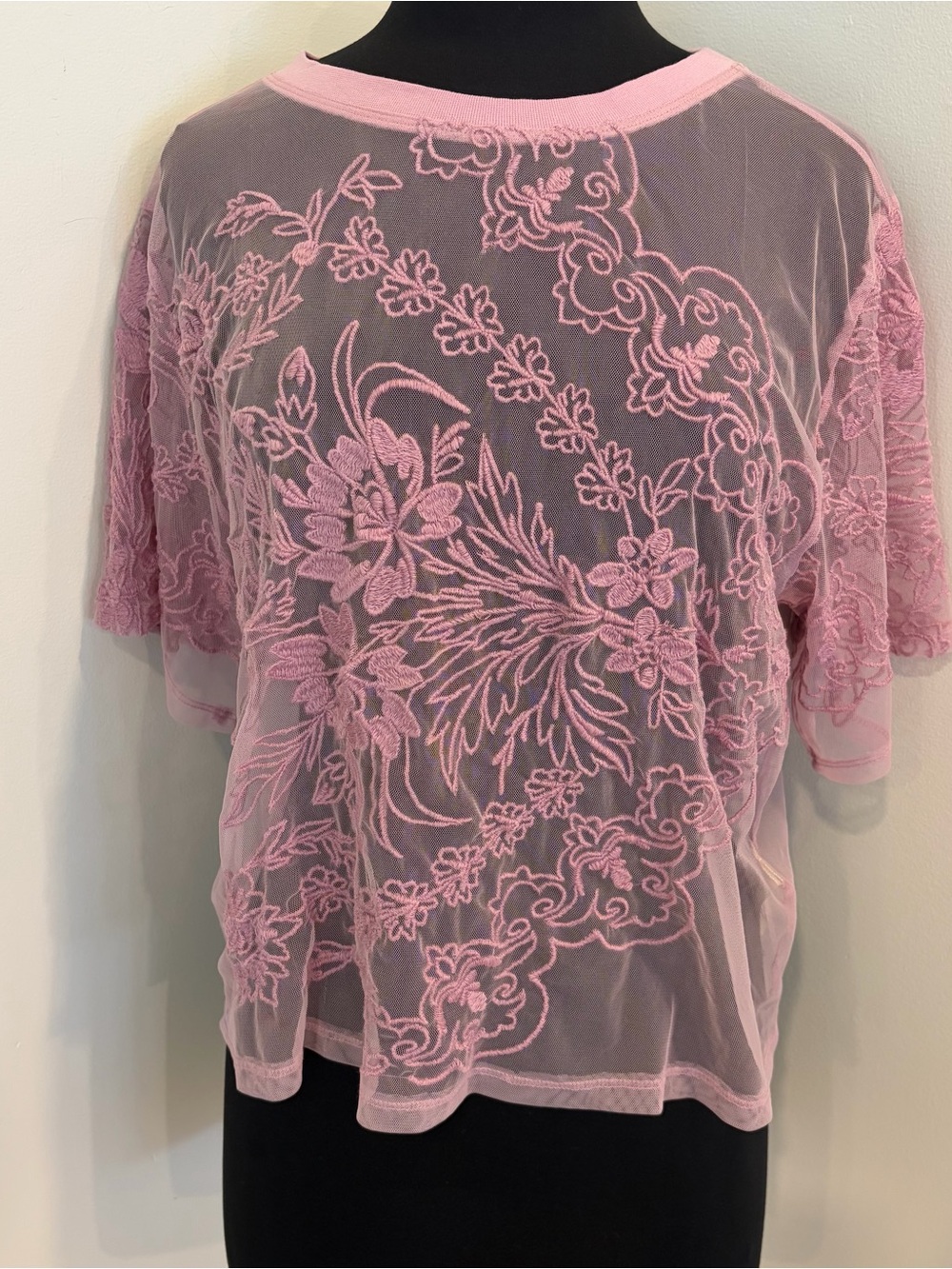 By Anthropologie Short-Sleeve Embroidered Mesh Blouse Top Sheer medium - Picture 5 of 12